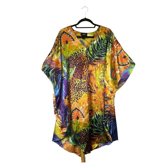 ASHRO O/S S M L XL 1X 2X Art-to-Wear Silky Kaftan Poncho Tunic Shirt Top Boho - Picture 1 of 12